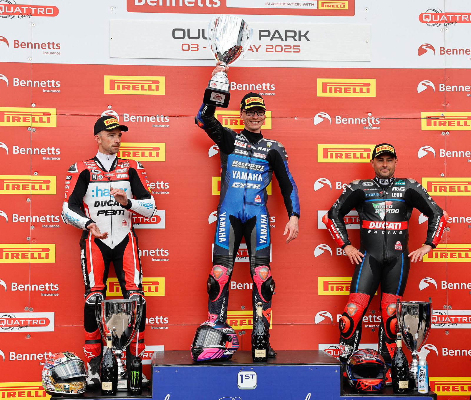Oulton Park Podium, Race 1, BSB, 2025, Ray, Irwin & Haslam